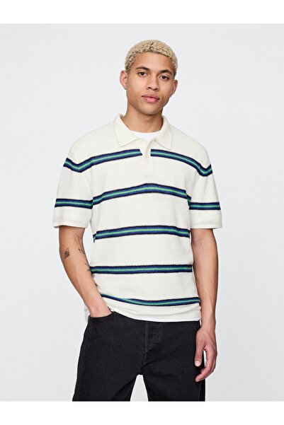 GAP Erkek Kırık Beyaz Dokulu Kroşe Polo T-Shirt