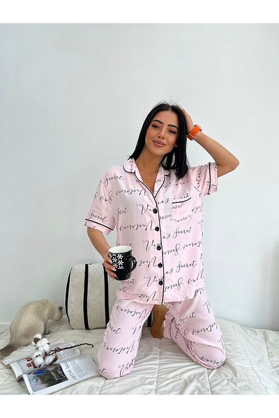 FENZO Set de pantaloni scurți pentru femei, cu mâneci scurte, din bumbac, cu nasturi, cu model