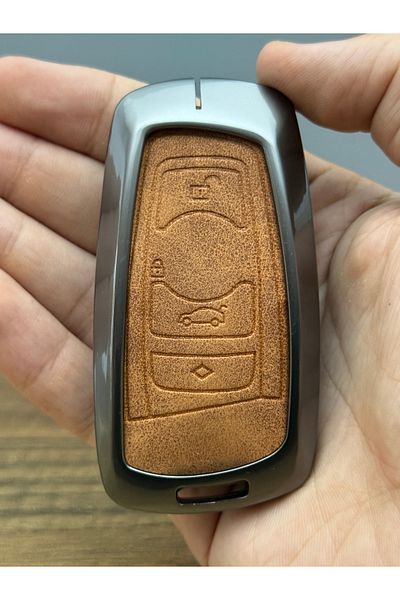 Luxe Aksesuarr Bmw Smart F30 F32 F10 F20 Compatible 3 and 4 Button Protection Key Controller Metal Case Leather Brown
