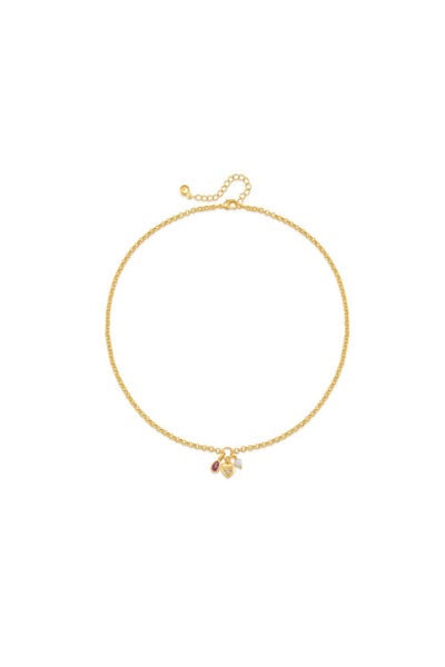 HOUSEKİ Özel Seri Mini Charm Kırmızı Taşlı Kolye