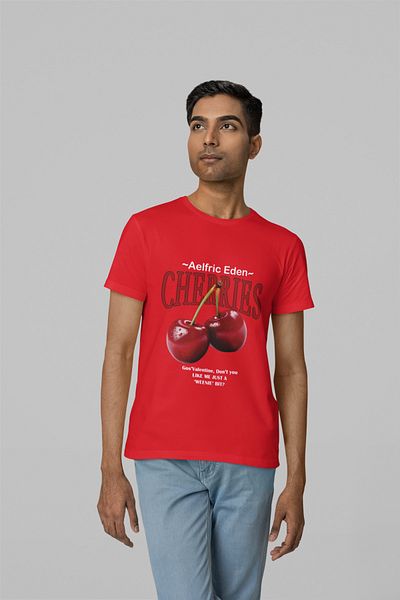 NEVERMIND Unisex Men/Women Cherries Custom Printed Oversize Cotton Crew Neck T-Shirt