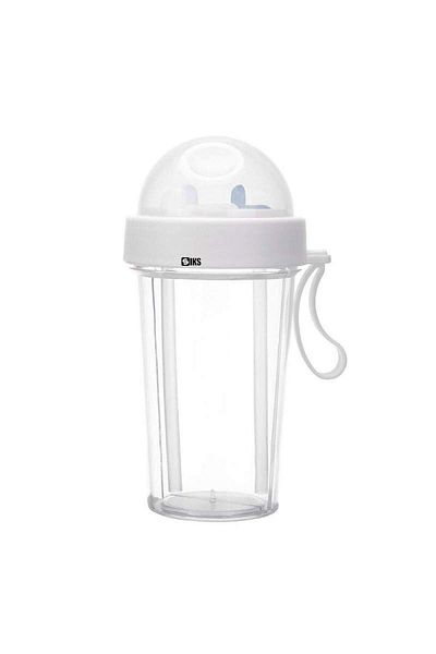 SIKS ® Cană dublă portabilă, transparentă, 2 paie, reutilizabilă, plastic, pentru ceai cu bule, 420 ml, albă