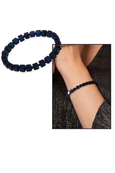 Tesbihane Navy Blue Color Cube Cut Natural Drop Amber Women's Bracelet
