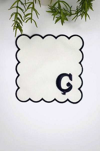 decofav Letter C Minimal Monogrammed Black Embroidery Edged White Cocktail Napkin 1 Piece