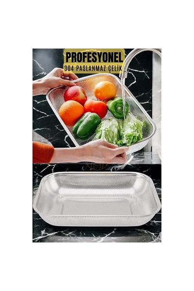 MR RZN STORE Colander Rectangular Strainer 304 Stainless Steel Mink Design