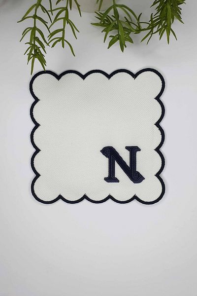 decofav Γράμμα N Minimal Monogram Μαύρο Κέντημα Λευκή Χαρτοπετσέτα Κοκτέιλ 1 Τεμάχιο