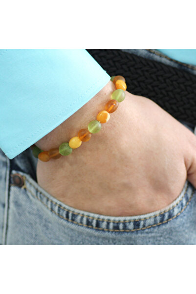 Tesbihane سوار رجالي بلون باستيل غير لامع على شكل قطرة طبيعية من العنبر الطبيعي