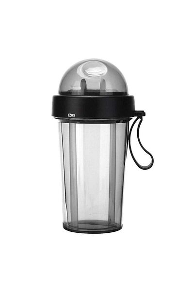 SIKS ® Double Portable Cup, Transparent, 2 Straws, Reusable, Plastic, For Bubble Tea, 420 ML, Black