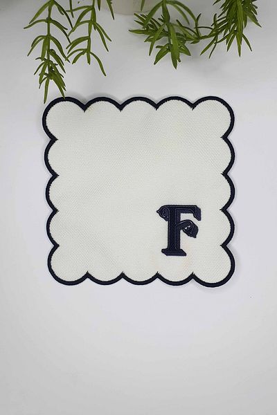 decofav Letter F Minimal Monogrammed Black Embroidery Edged White Cocktail Napkin 1 Piece