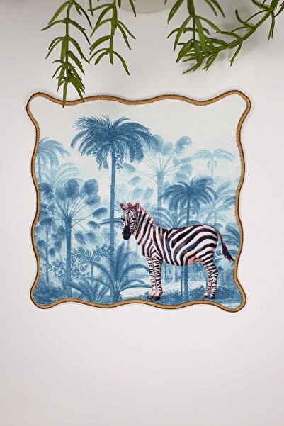 decofav منديل كوكتيل بحافة مطرزة بتصميم الغابة والحمار الوحشي 1 قطعة