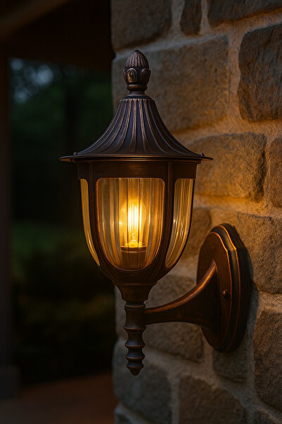 Lambada 232Lamp Rustik Bakır Eskitme Bahçe Veranda Duvar Fener Dış Mekan/A. K alite PVC