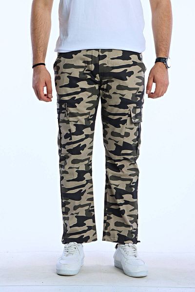 eg38 Camouflage Baggy Cargo Pocket Trousers Cream