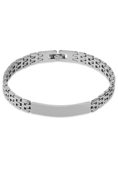 Tesbihane Gümüş Renk Hasır Tasarım Kordonlu Kişiye Özel İsim veya Harf Yazılı Erkek Çelik Bileklik