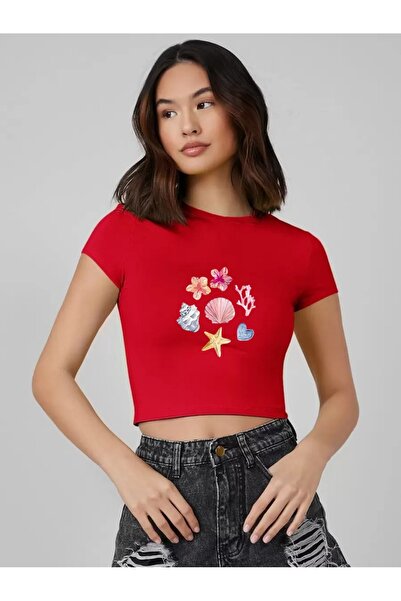 OVER HEAD Tricou Bayb cu imprimeu Y2K Sea Star pentru femei