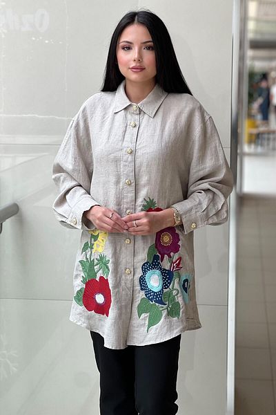 Ghisa Floral Embroidery Embroidered Linen Shirt