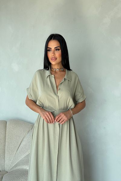 LİLA İSTANBUL Shirt Collar Button Belt Linen Fabric Summer Dress