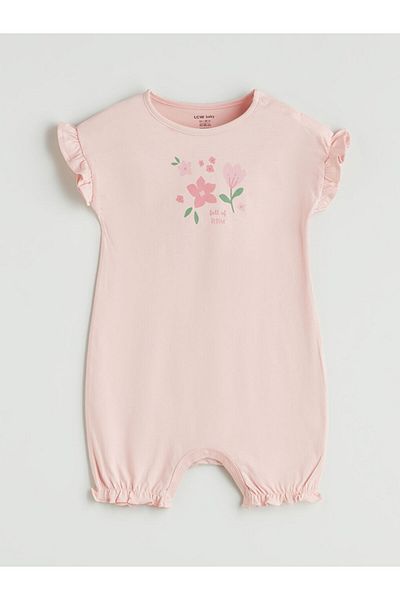 LC Waikiki Pink Crew Neck Floral Baby Girl Jumpsuit 2-Piece