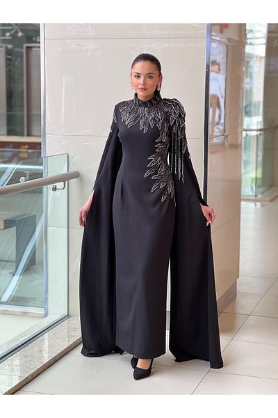White Corner Handcrafted Stone Design Evening Dress