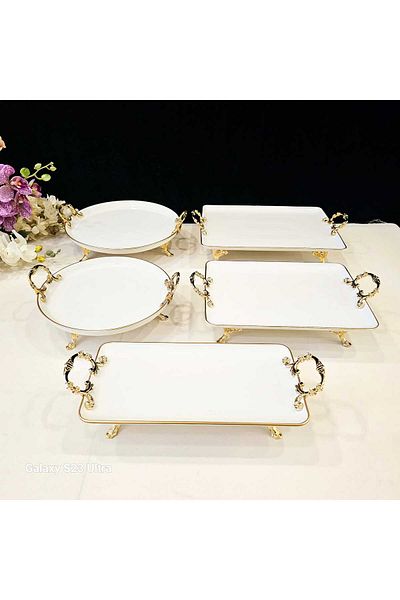 MaviDamla 5 PIECES PORCELAIN PRESENTATION SET WITH HANDLES GOLD