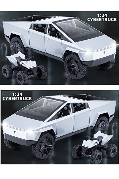OYUNCAKSAHİLİ Diecast Metal Tesla Cybertruck Pickup 1:24 Kamyonet Jip Sesli K...