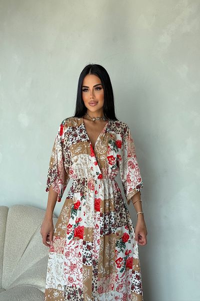 LİLA İSTANBUL Rochie de vară cu guler dublu din țesătură de viscoză cu model de flori
