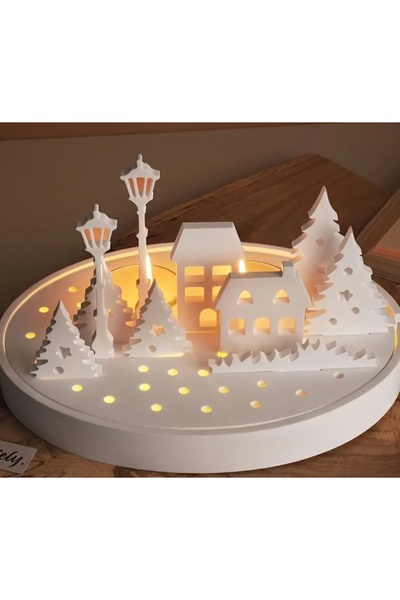 Pura Design Led ışıklı dekoratif kasaba tealightlik dekoratif obje (Led dahildir.)