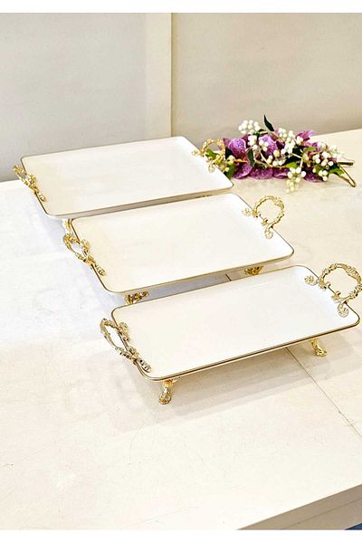 MaviDamla 5 PIECES PORCELAIN PRESENTATION SET WITH HANDLES GOLD