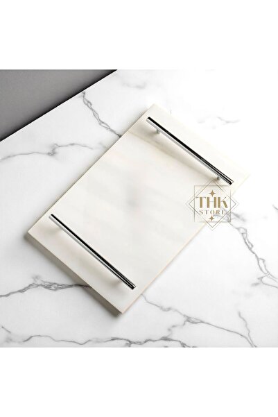 THK STORE Mermer Tepsi Dikdörtgen Tepsi & Sunumluk & Düzenleyici & Söz/ Nişan Tepsisi 30X20,Metal Profil Kulp