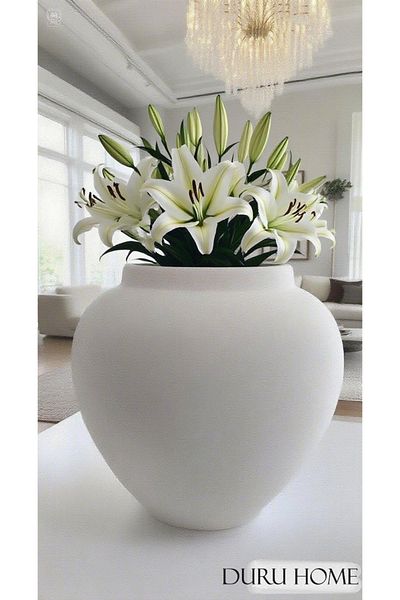 Lui Tasarım Nordic Style Decorative Large Size Modern Stylish Ceramic White Color Pera Vase 20 cm