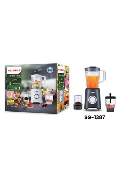 Generic STARGOLD 3-in-1 Blender 600W with Unbreakable Jar, Dry Mill & Full Copper Motor