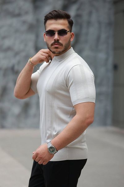 JANES Ανδρικό κοντομάνικο μπλουζάκι με γιακά νοσοκόμας