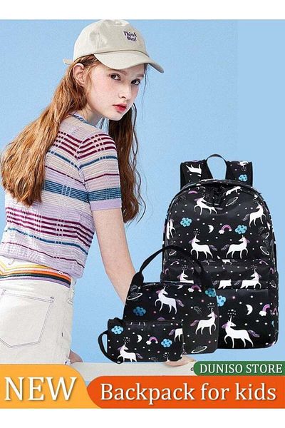 Generic Cute School Backpack for Girls, Teens School Bag Water-Resistant Black Canvas Bookbag