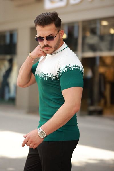 Viyamo Tricou cu mânecă scurtă pentru bărbați, cu guler de asistentă, dublă culoare