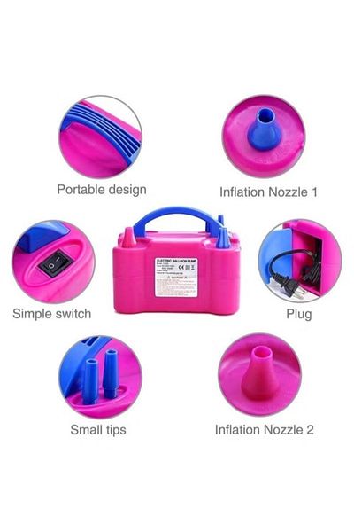 Toy Box Treasures Electric Balloon Pump with Dual Nozzles, Portable Air Pump for Decorations, Pink