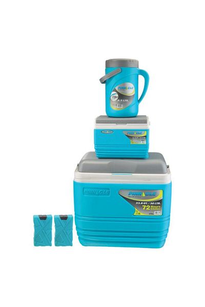 Generic PINNACLE Primero 5-Piece Plastic Insulated Ice Chest Combo Set Blue and Grey TPX-7014