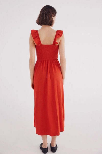 Springfield linen midi dress with straps and ruffle
