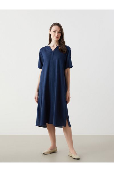 LC Waikiki Women's Dress with High Collar Linen Blend