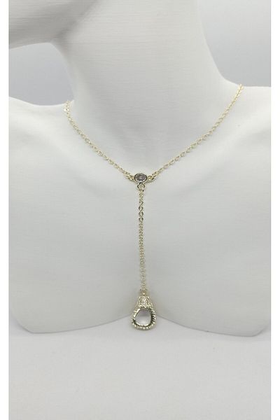 ndjewelry Gold Color Stone Detailed Hook Figured Y Necklace
