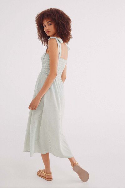 Springfield striped print bow or tie straps midi dress