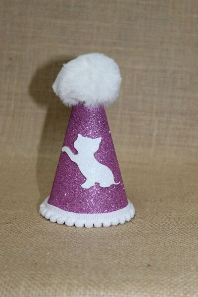 asöy Cat Birthday Party Hat Cat Party Lilac Eva Elastic Hat Diameter 7.5 Size 13 cm White Pompom