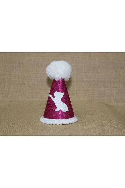 asöy Cat Birthday Party Hat Cat Party Fuchsia Eva Elastic Hat Diameter 7.5 Size 13 cm White Pompom