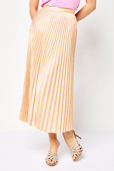 SANDRO Women Floral Print Pleated Skirt, Gold