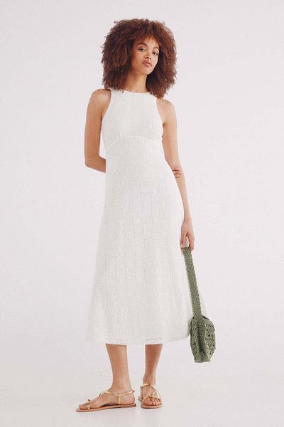 Springfield White crochet midi dress