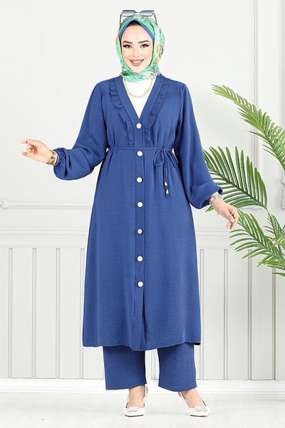 ModaMerve Lace-Up Hijab Suit 023Mr1077-M Indigo