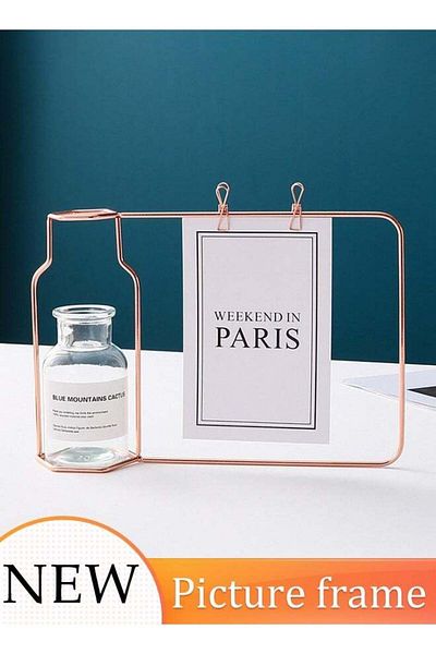Generic Glass Flower Vase with Metal Photo Frame