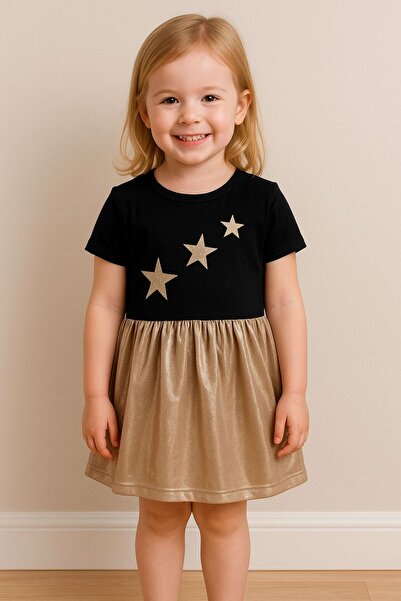 LAURUS BOUTİQUE yıldız detaylı çift renk kız çocuk elbise