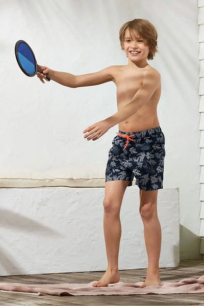 Tchibo Kid Boys Allover Print Board Shorts, Navy and White