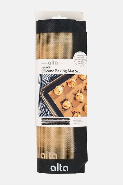 Alta 3 Pieces Silicone Baking Mat Set, Brown/Black