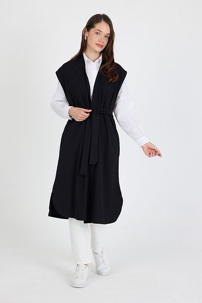 larocci Women's Standard V-Neck Line Patterned Long Pocket Belted Vest