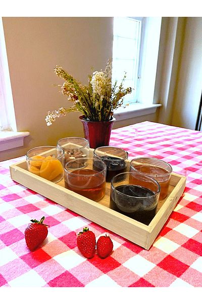 Noah Exclusive 6 Borosilicate Glass Breakfast Bamboo Tray - Breakfast Tray with Bamboo Lid - (90 X 70 mm)
